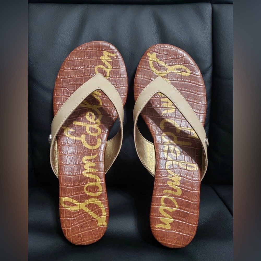 Sam Edelman Womens Faux Patent Tanya Cork Sandals Beige Tan platform size 8